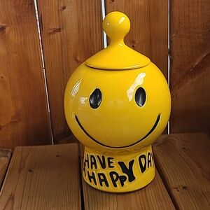 Vintage McCoy USA Pottery Smiley Face Have A Happy Day Cookie Jar